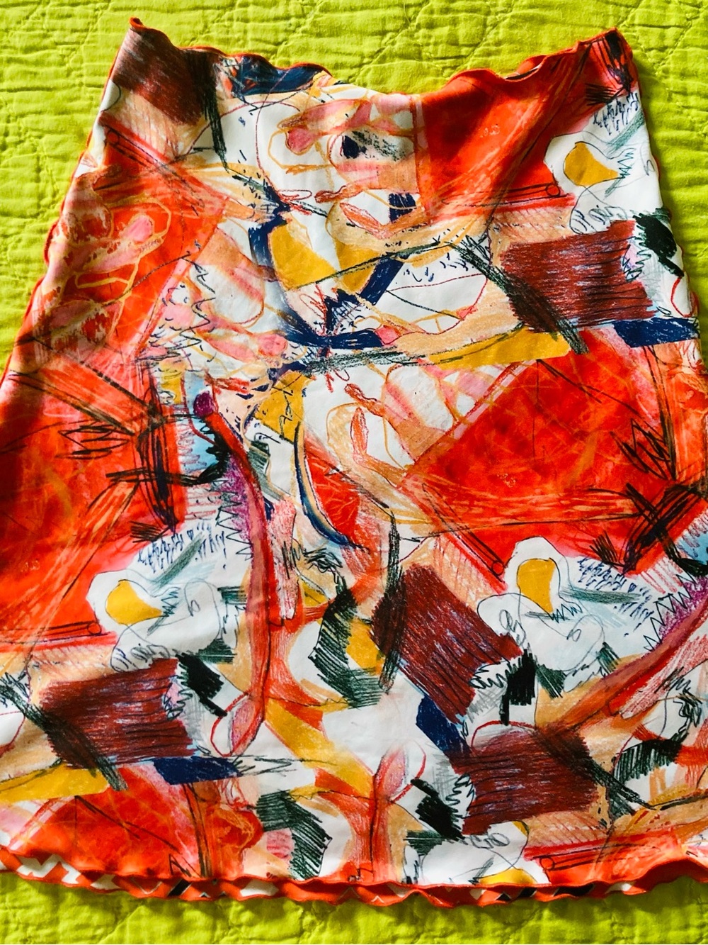 Abstract Orange Multicolor A-Line Skirt